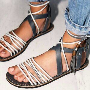Free People Willow Gladiator Boho Tie Sandals – Leather | US 7–7.5 | EU 38